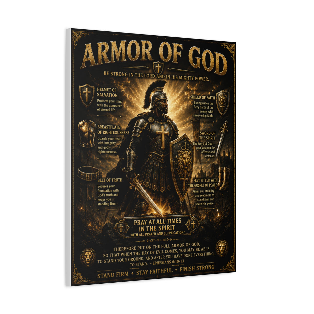 Christian Armor Canvas Wall Art — “Pray at All Times in the Spirit” Matte Stretched Canvas