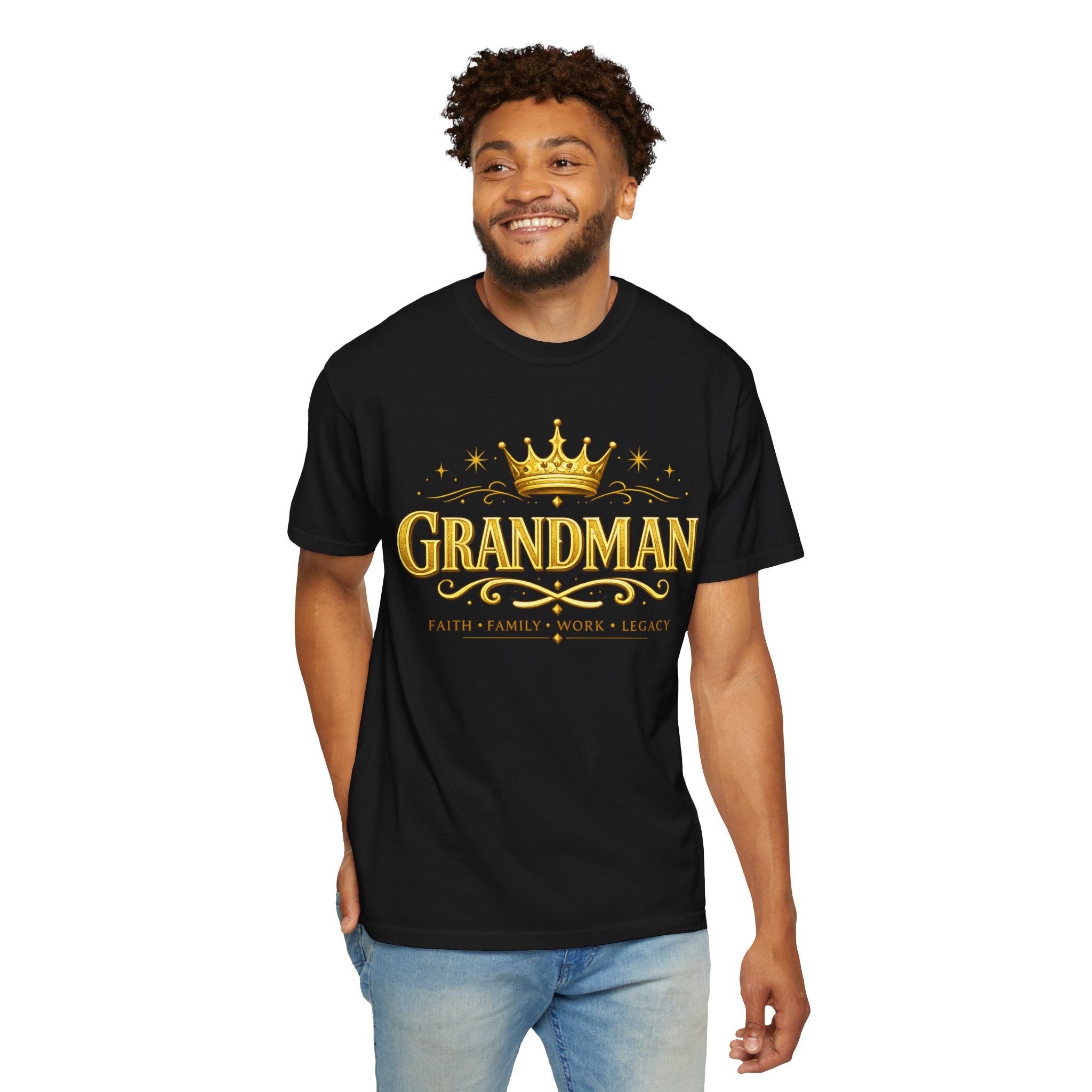 Grandman Crown T-Shirt — "Grandman" Pride Tee (Faith • Family • Work • Legacy)