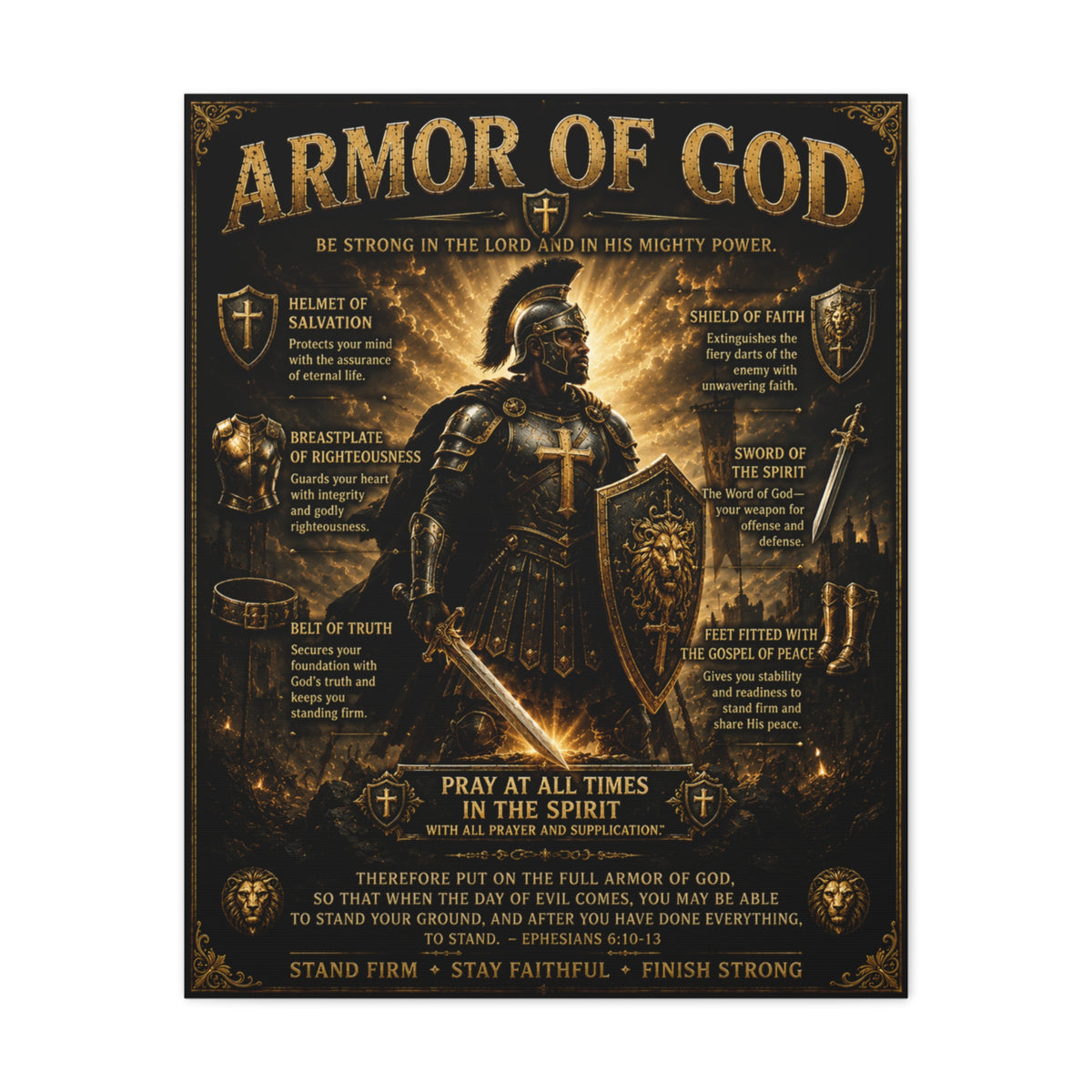Christian Armor Canvas Wall Art — “Pray at All Times in the Spirit” Matte Stretched Canvas