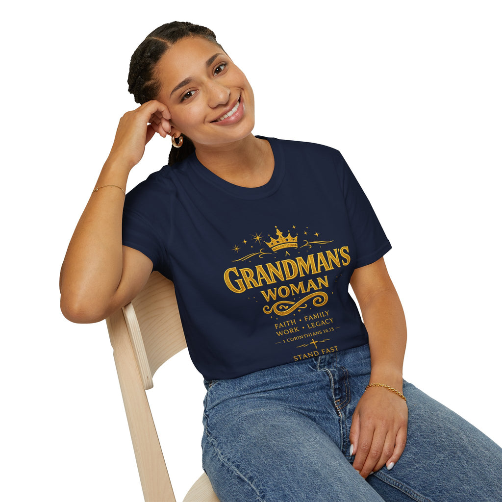 Grandman's Woman T-Shirt — Faith Family Legacy Graphic Tee