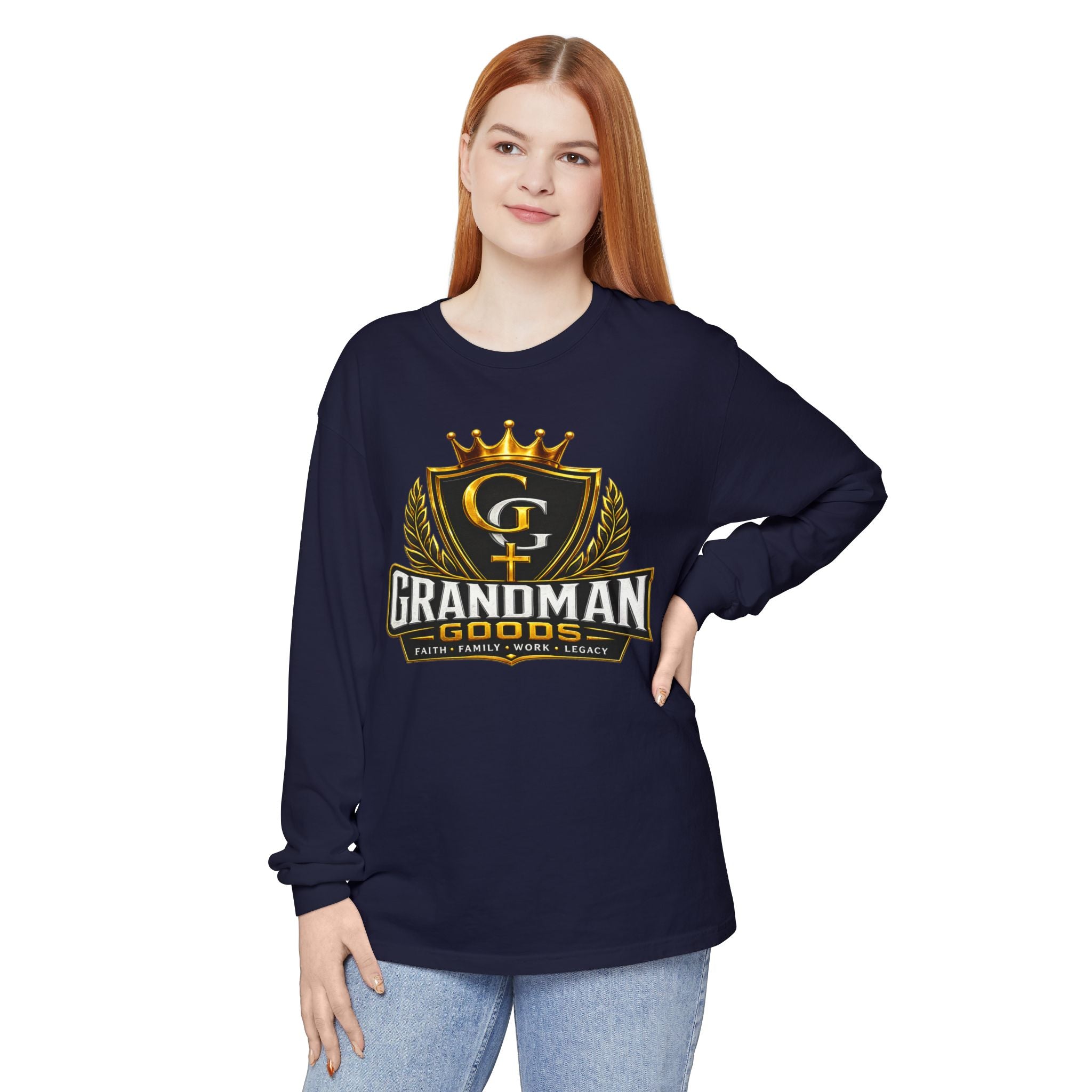 Grandman Goods Long Sleeve Tee — "Grit • Grind • Glory" Grandfather Pride Shirt