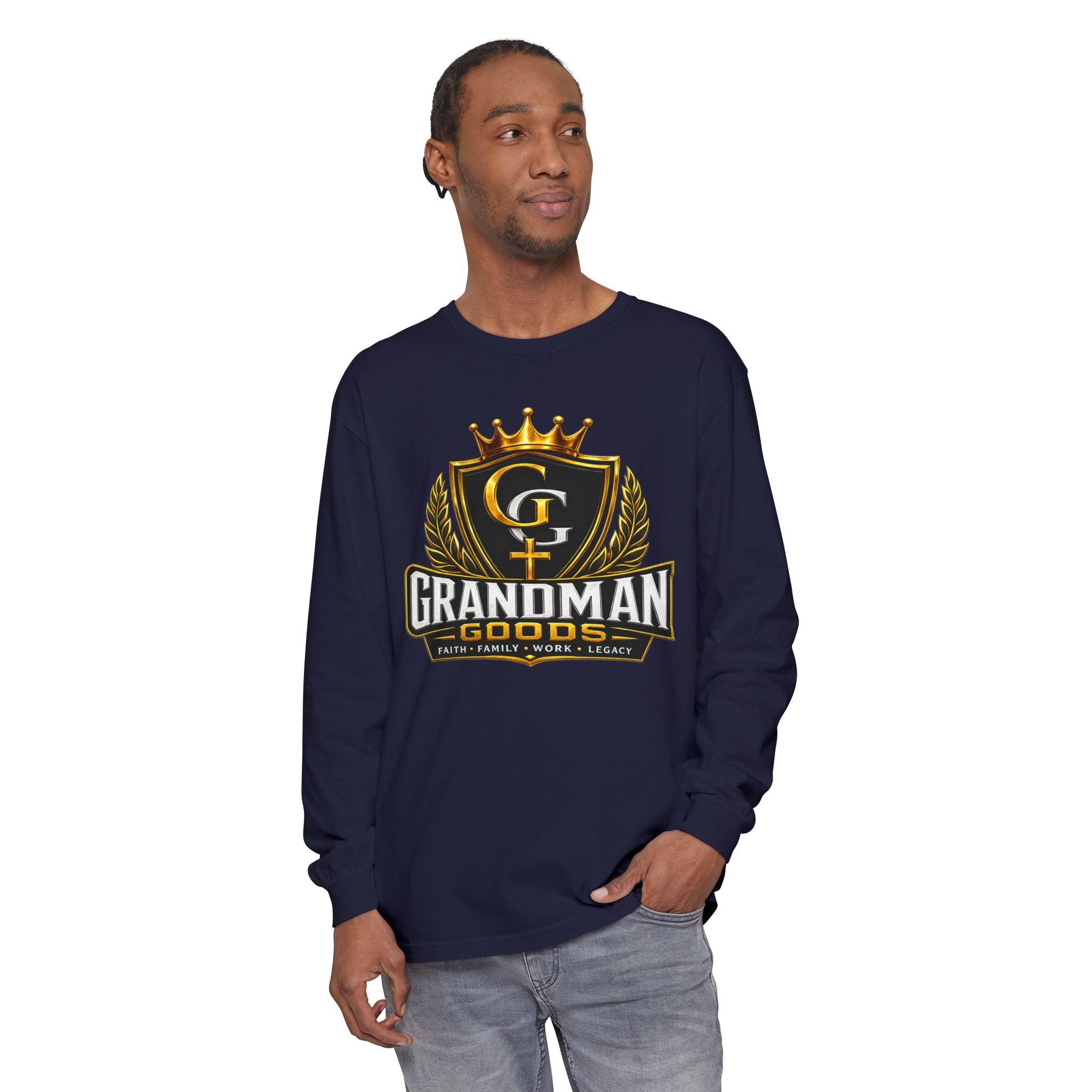 Grandman Goods Long Sleeve Tee — "Grit • Grind • Glory" Grandfather Pride Shirt
