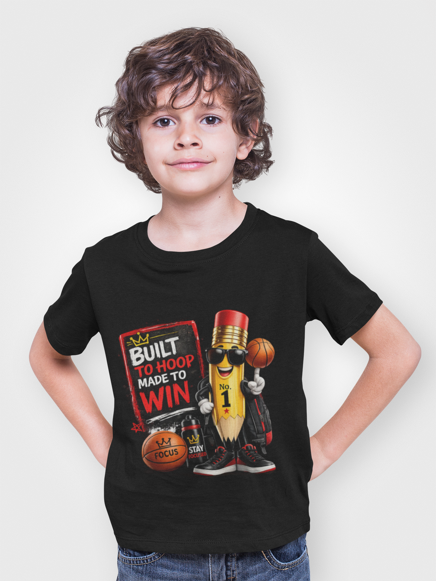 Kids Basketball T‑Shirt — "Built to Hoop Made to Win" Graphic Tee