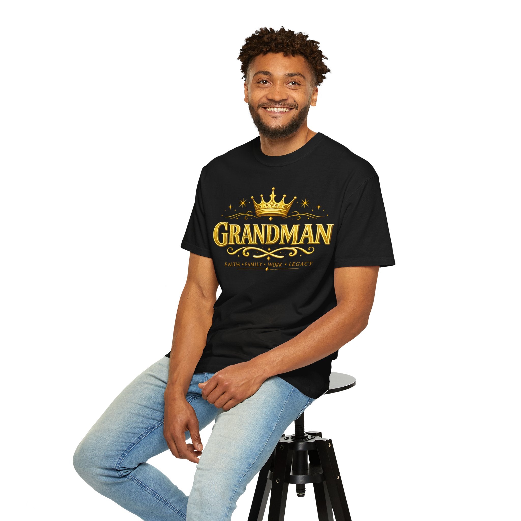 Grandman Crown T-Shirt — "Grandman" Pride Tee (Faith • Family • Work • Legacy)