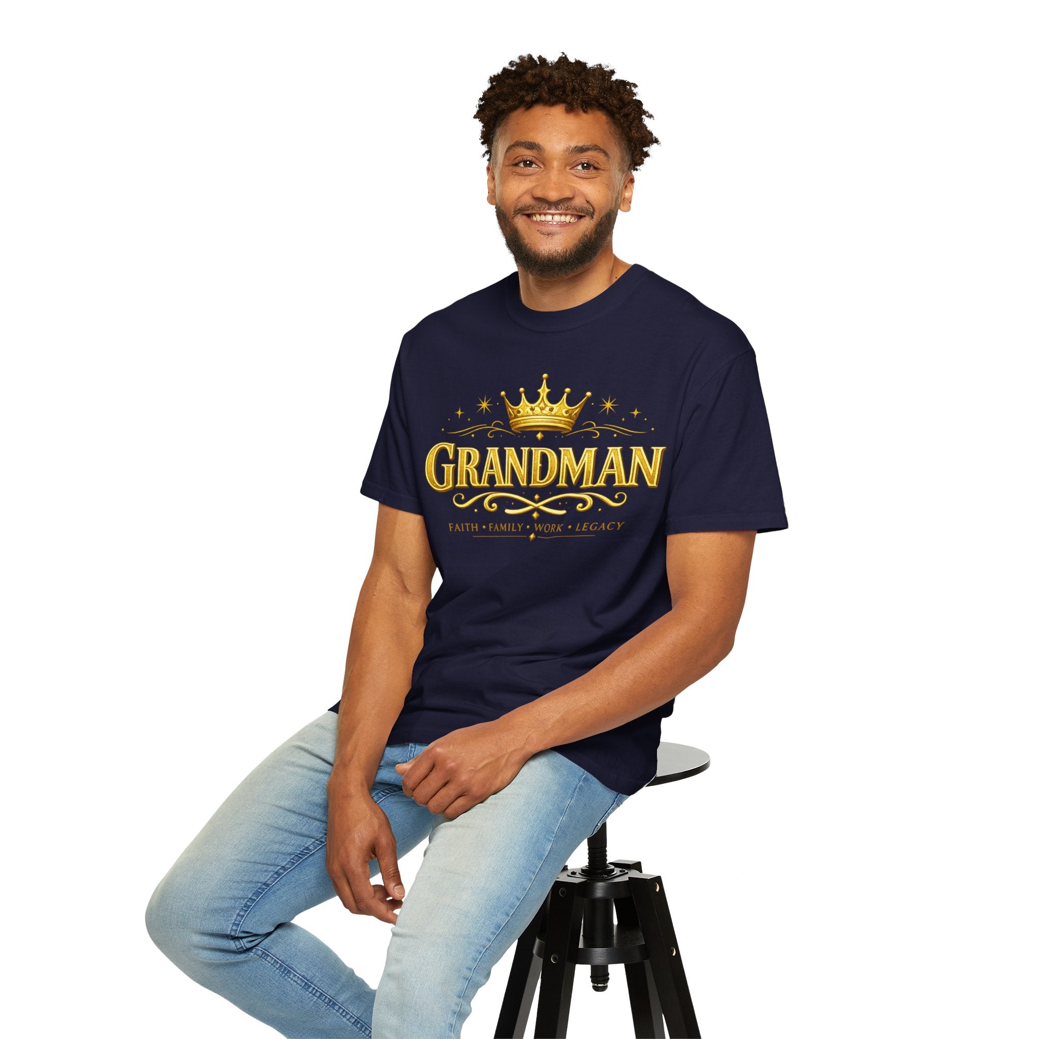 Grandman Crown T-Shirt — "Grandman" Pride Tee (Faith • Family • Work • Legacy)