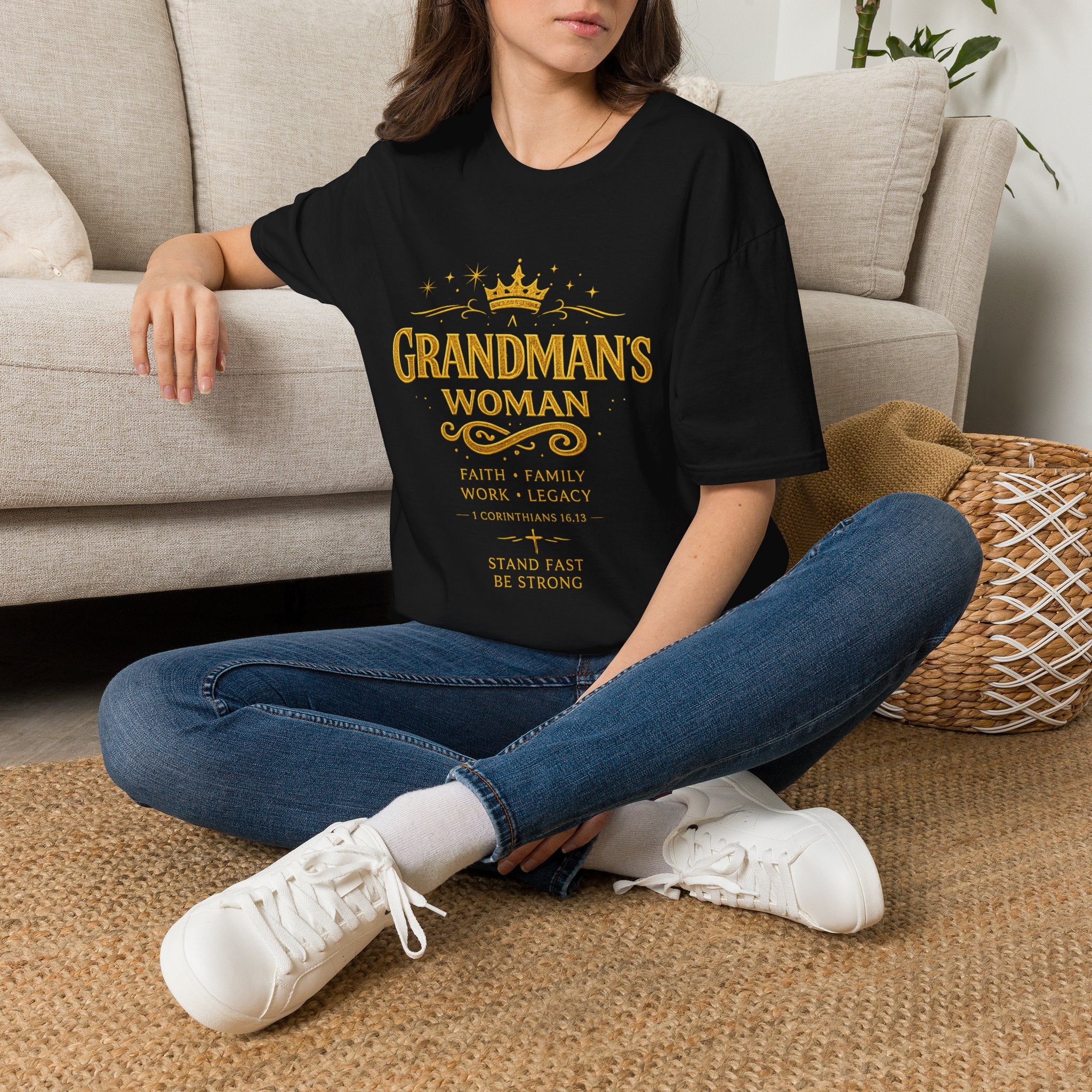 Grandman's Woman T-Shirt — Faith Family Legacy Graphic Tee